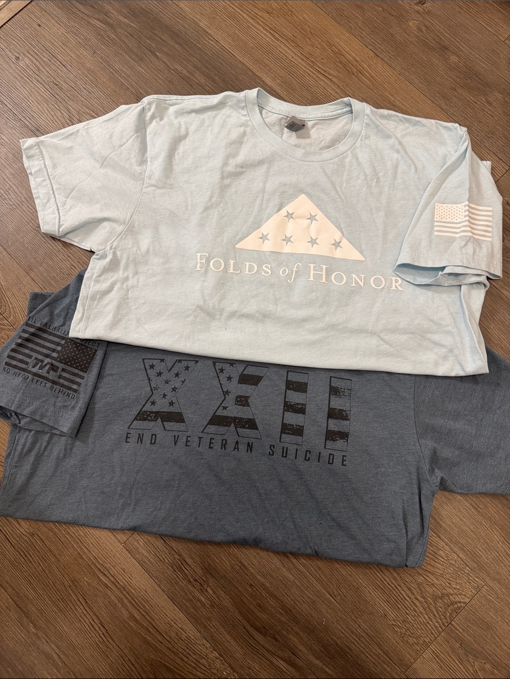 Bundle of 2 Veteran Tees. The Valhalla Project - Folds of Honor. XL. Like New!🔥